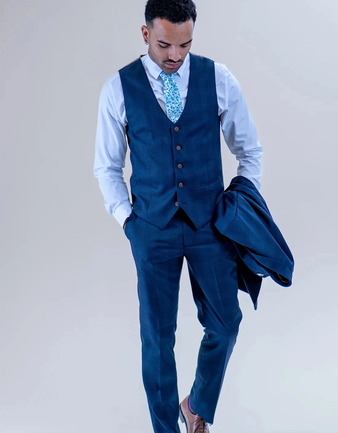 Charles Grey Hadrian Check Blazer - Navy Blue