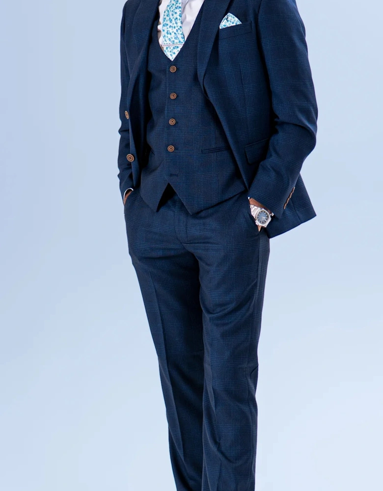 Charles Grey Hadrian Check Trouser - Navy Blue