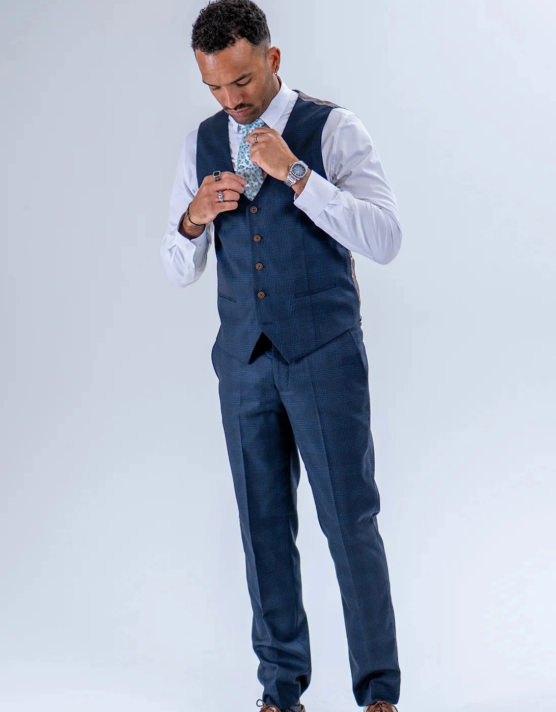 Charles Grey Hadrian Check Trouser - Navy Blue
