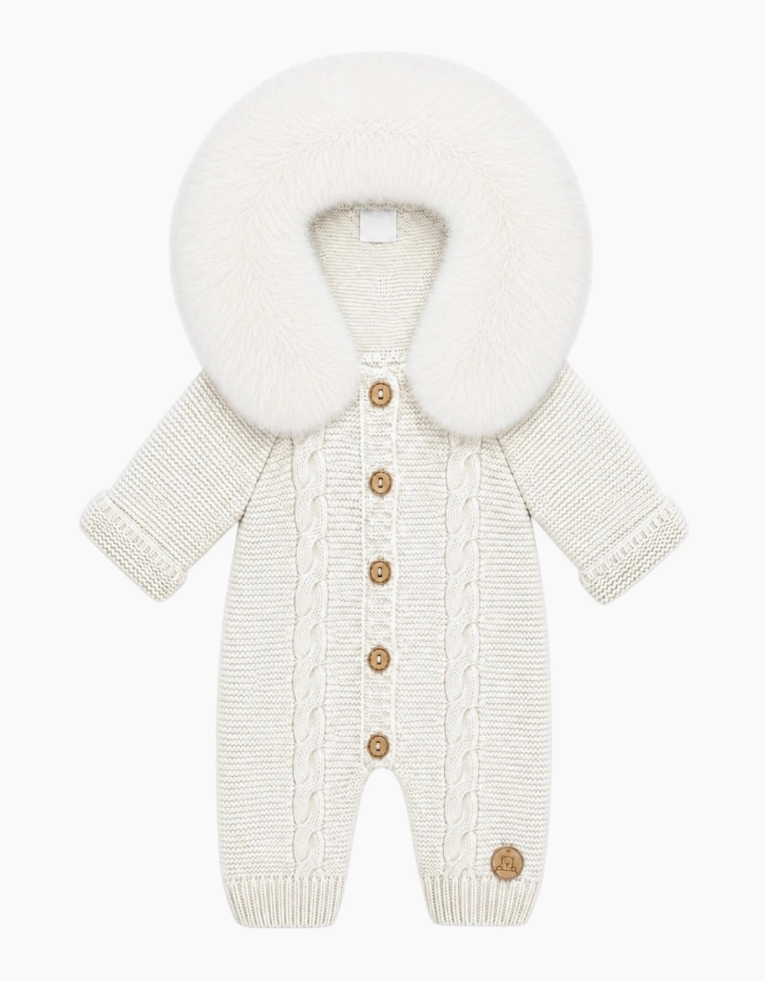 Ivory Cable Knit Faux Fur Trim Pramsuit