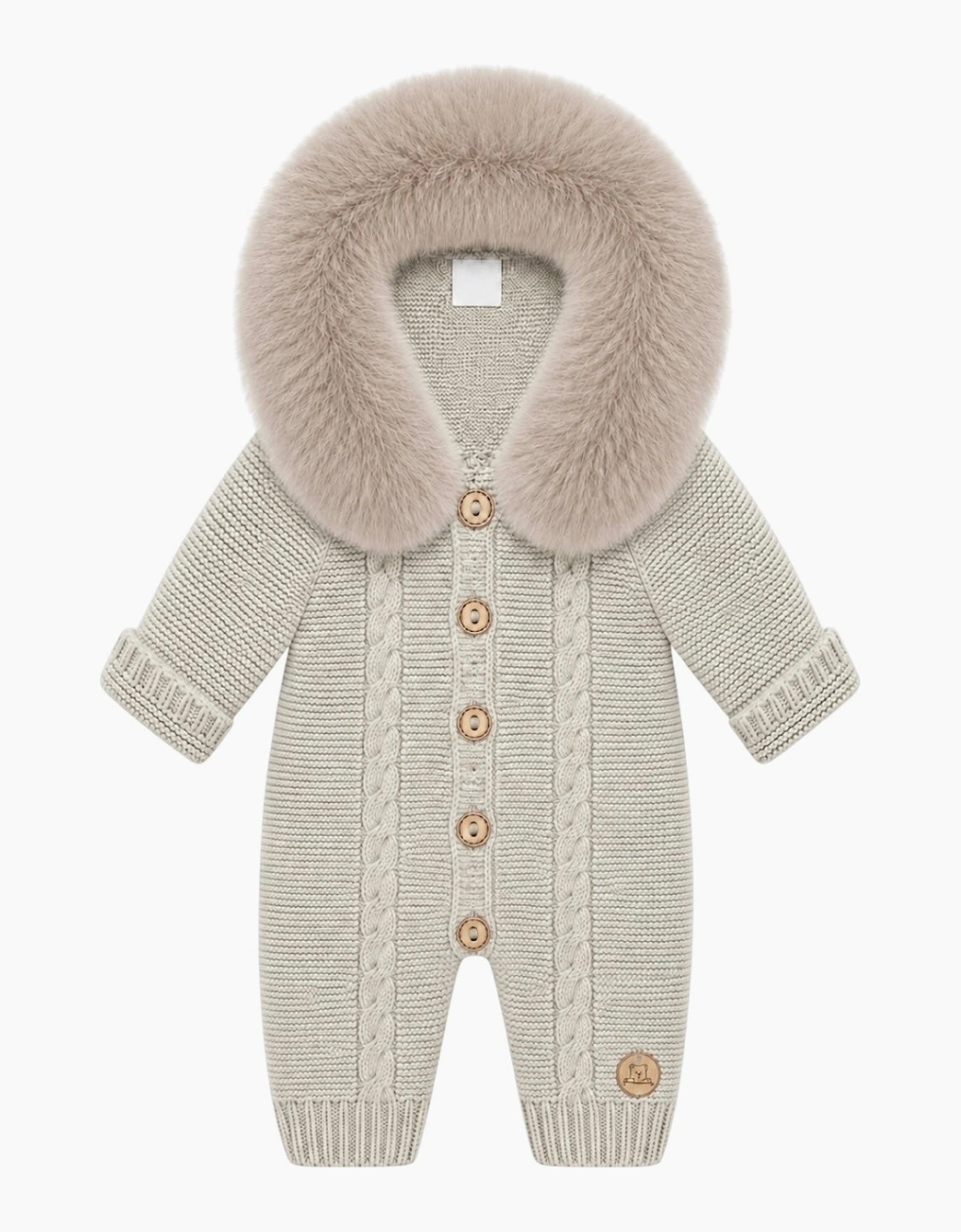 Light Camel Cable Knit Faux Fur Trim Pramsuit