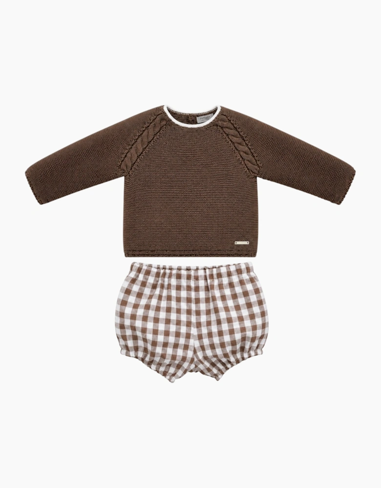 Chocolate Brown Gingham Knit Jam Pant Set