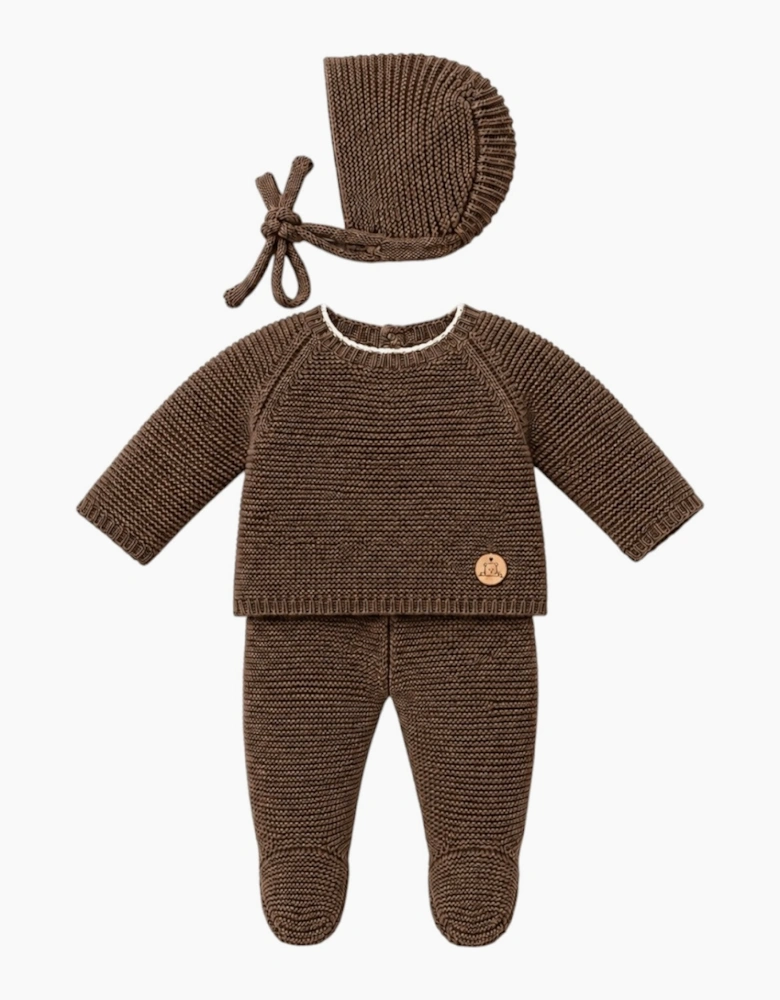 Chocolate Brown Knit Set and Bonnet