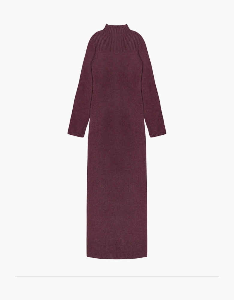 Burgundy Rib Knit High Neck Dress