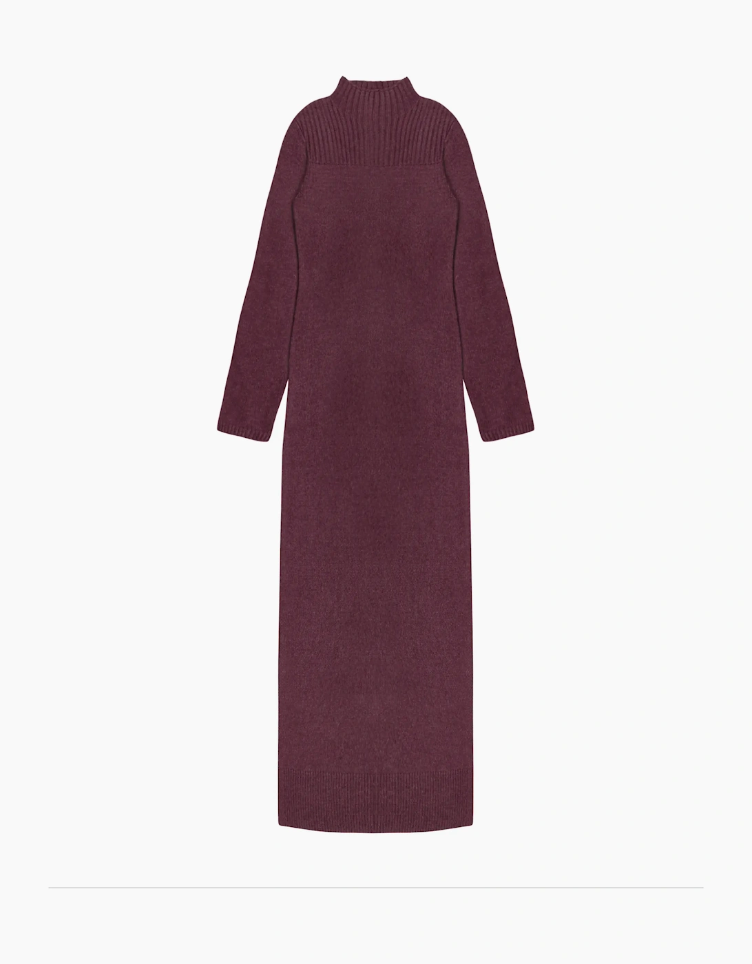 Burgundy Rib Knit High Neck Dress