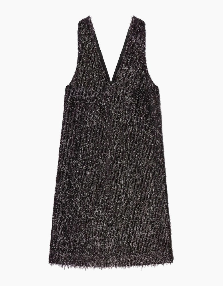 Demi Black Tinsel Deep V-Neck Mini Dress