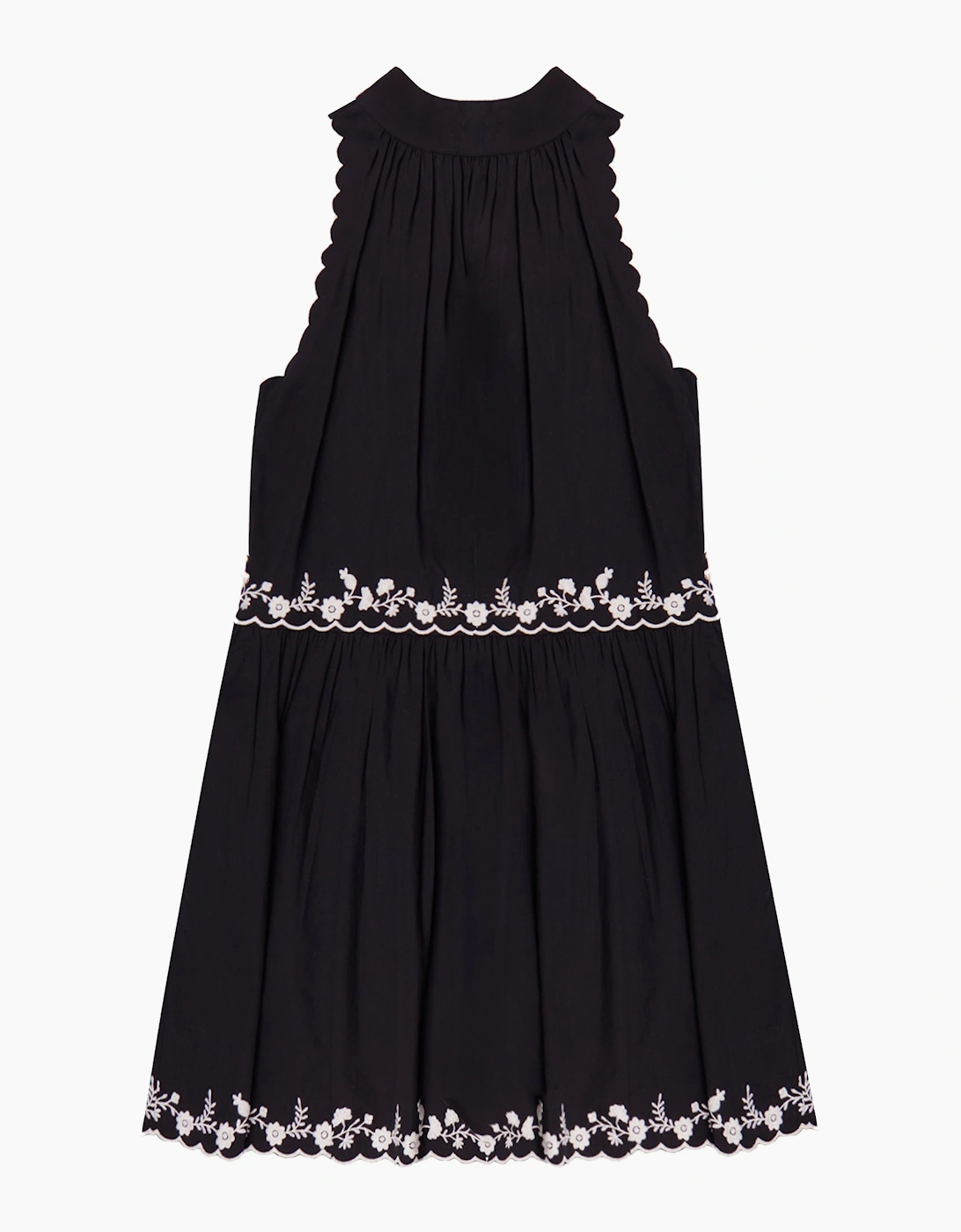 Black Embroidered Scallop Short Dress