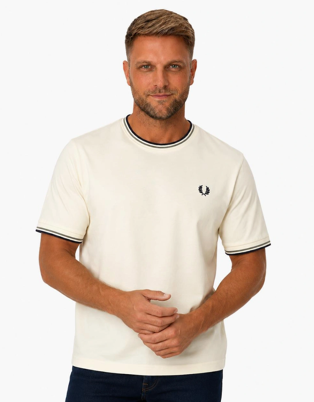 Fred Perry Twin Tipped T-Shirt Ecru/Seagrass/Dark Airforce