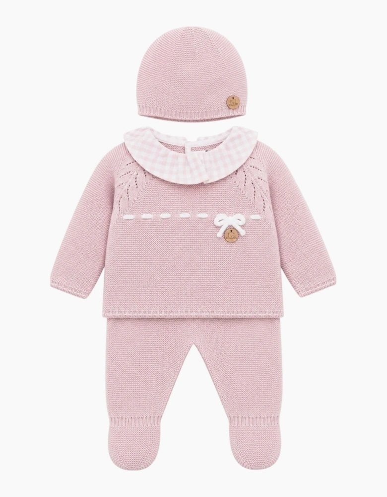 Powder Pink Knit Gingham Set and Hat