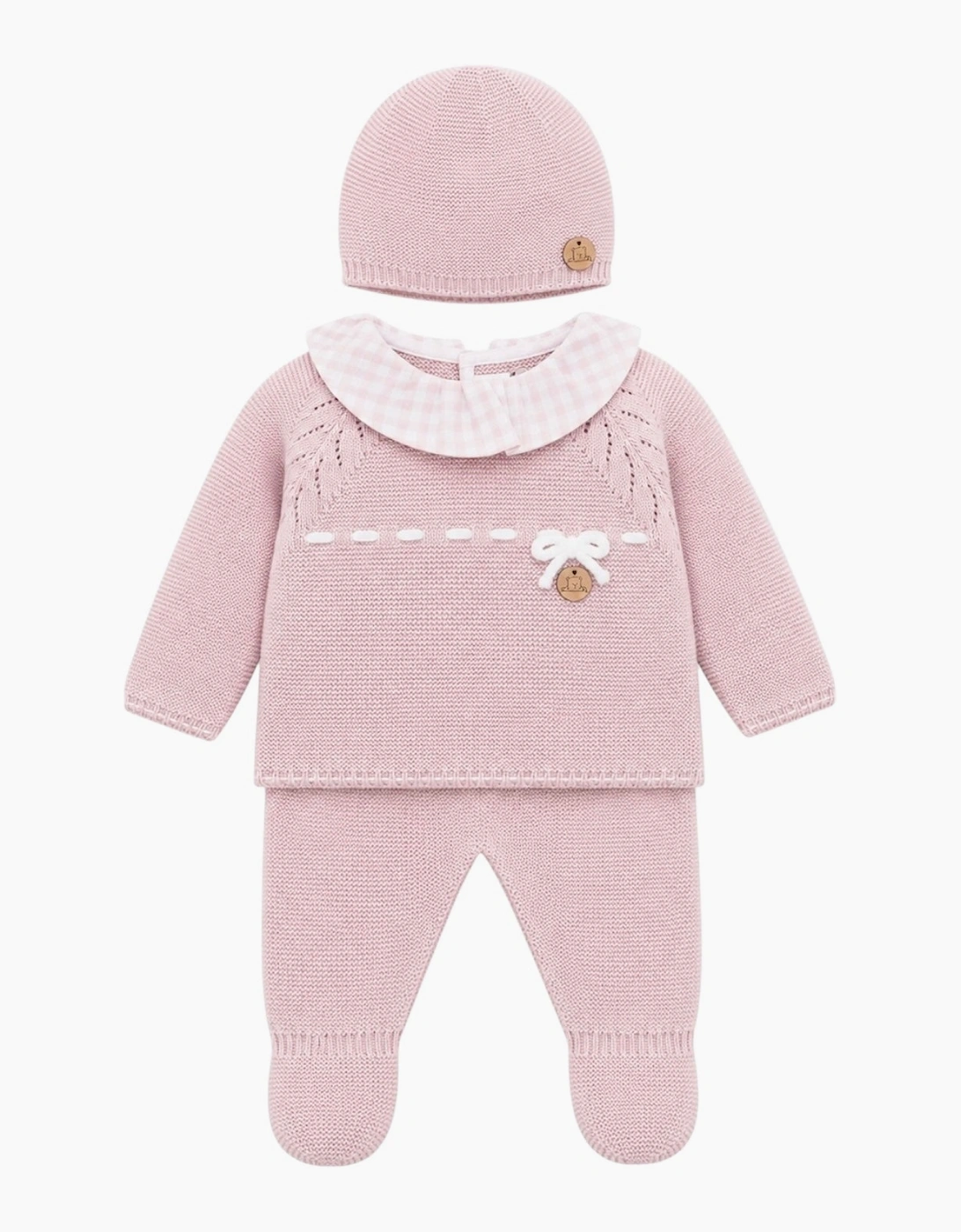 Powder Pink Knit Gingham Set and Hat