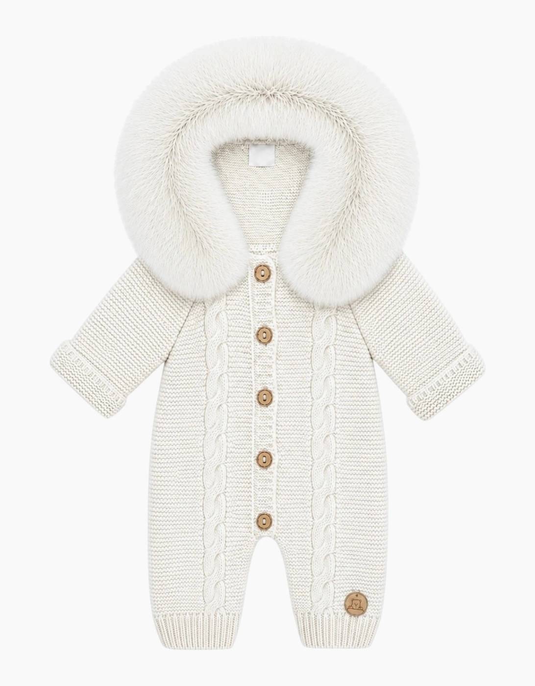 Ivory Cable Knit Real Fur Trim Pramsuit