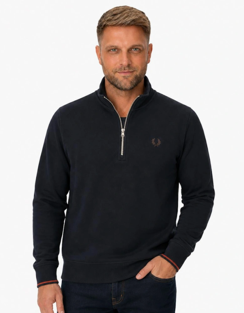 Fred Perry Half Zip Sweatshirt Navy/Brandy/Rich Brown