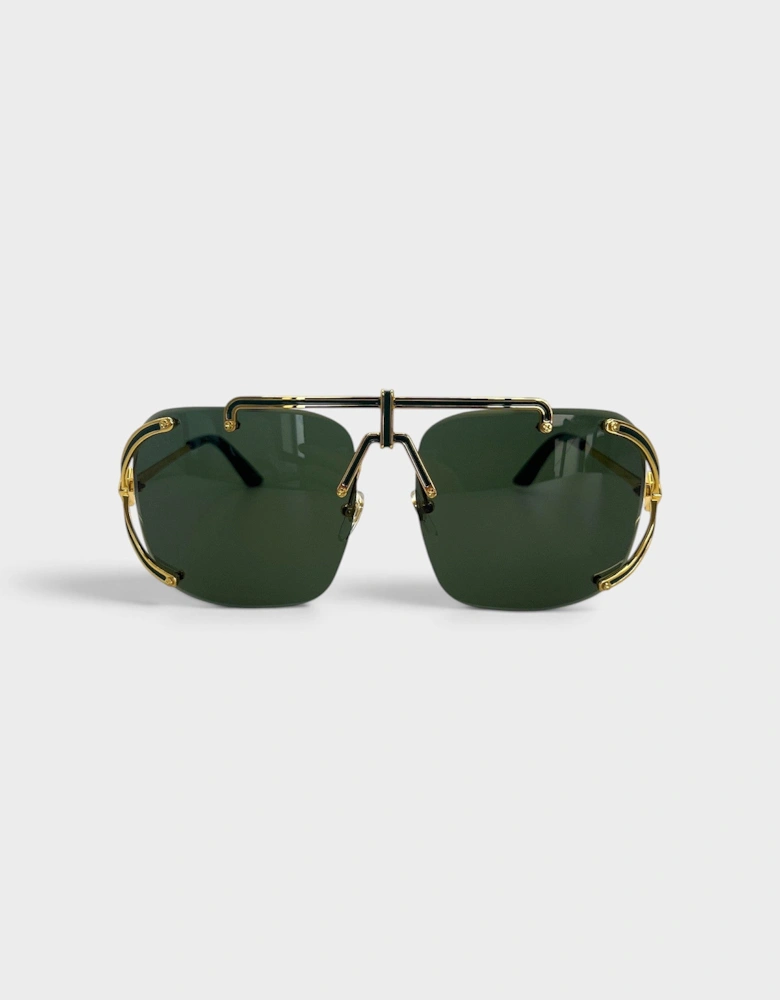 Stainless Steel Aviator Yellow Gold Green