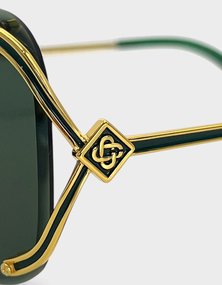 Stainless Steel Aviator Yellow Gold Green