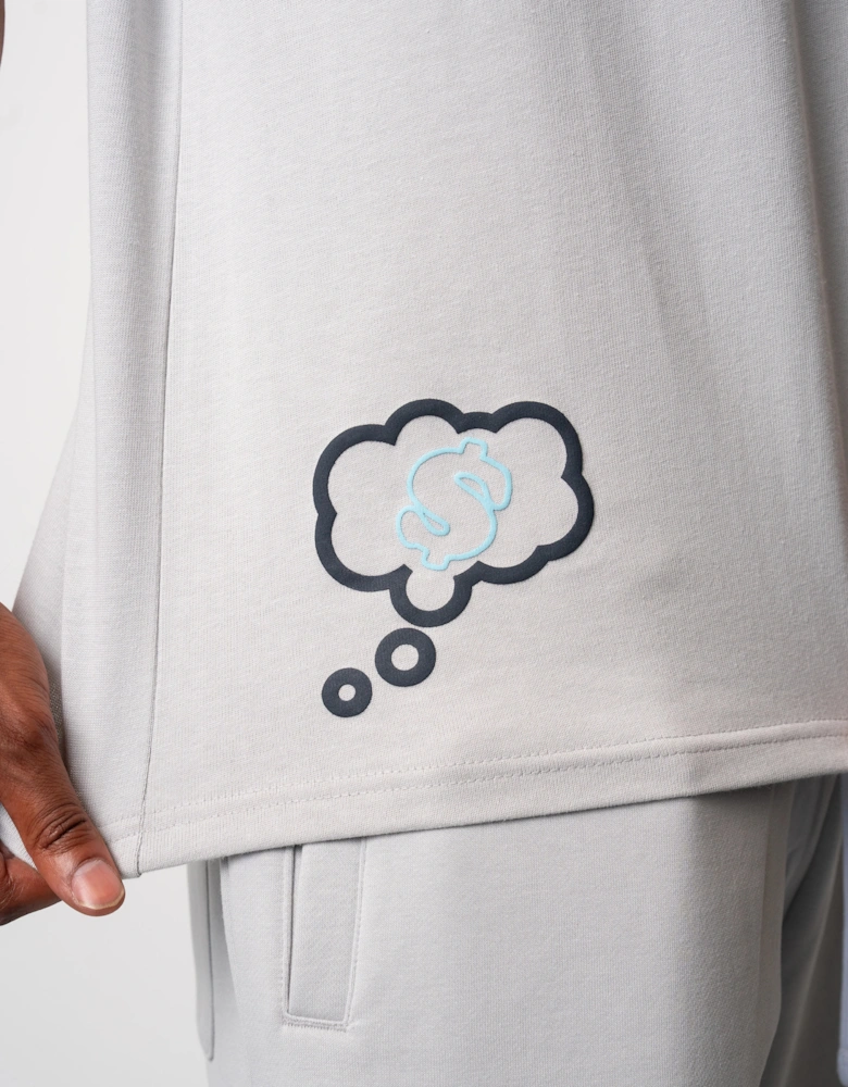 Fresh Flavours Rise, Shine & Consume Oversized T-Shirt - Lt Grey/ Blue