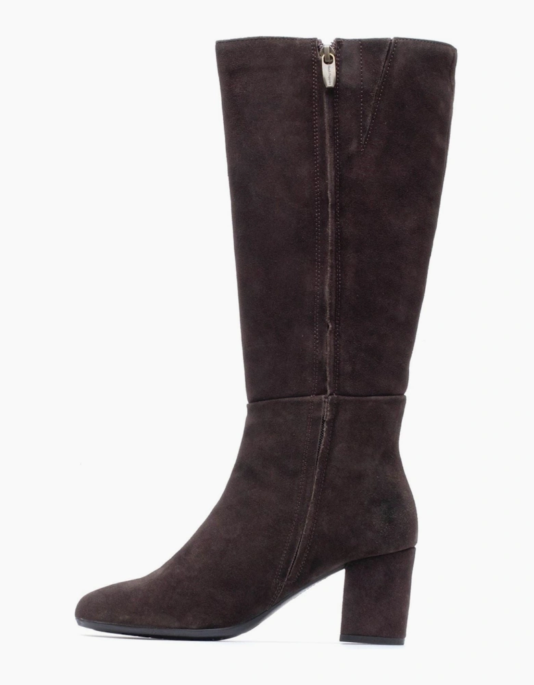 Hush Puppies Oprah Suede Long Leather Women's Chocolate Heeled Knee High Boots