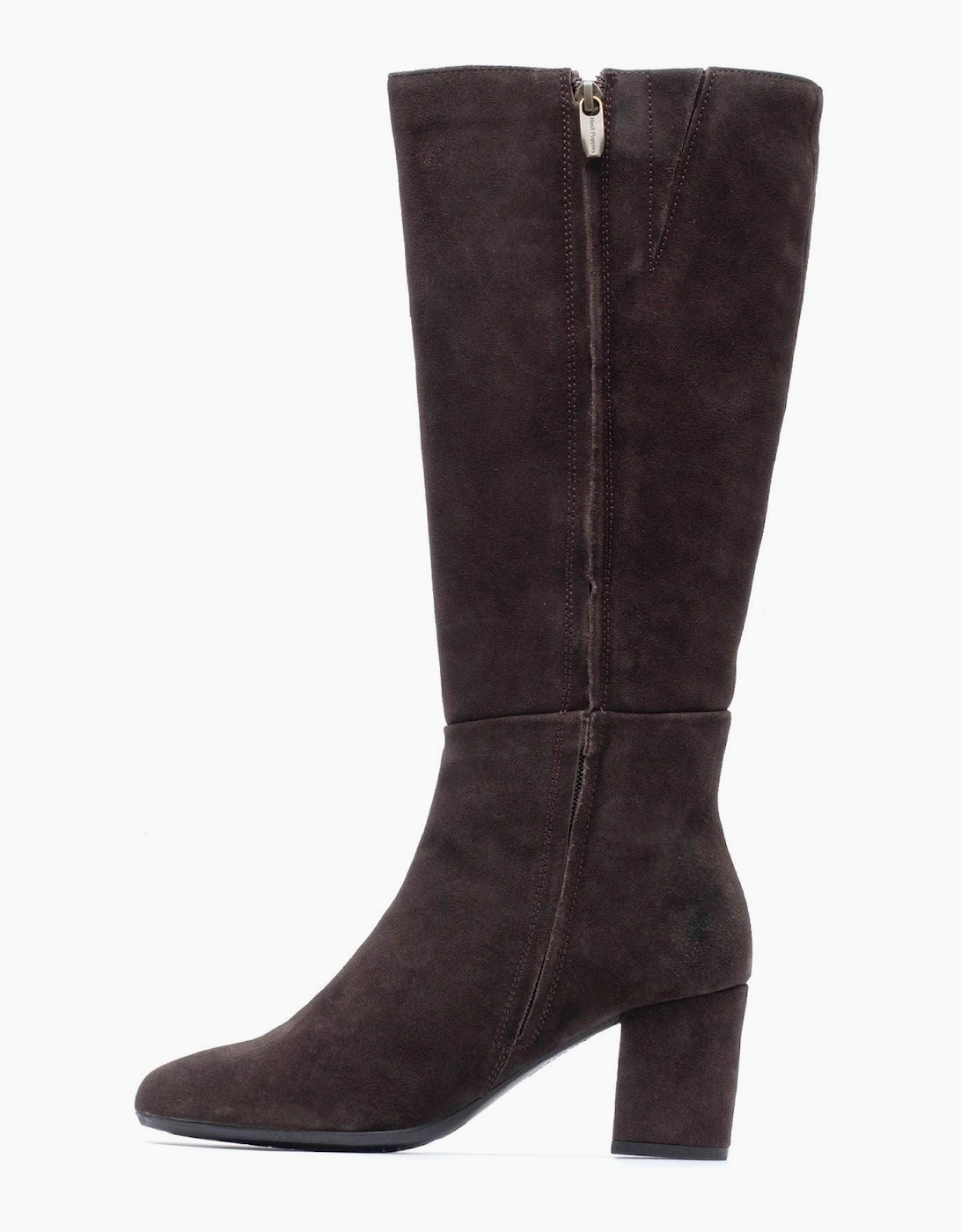 Hush Puppies Oprah Suede Long Leather Women's Chocolate Heeled Knee High Boots