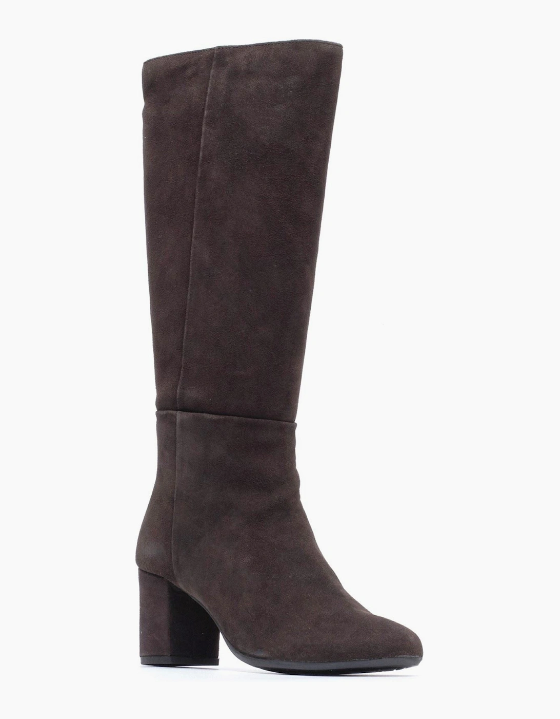 Hush Puppies Oprah Suede Long Leather Women's Chocolate Heeled Knee High Boots