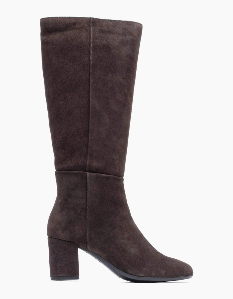 Hush Puppies Oprah Suede Long Leather Women's Chocolate Heeled Knee High Boots