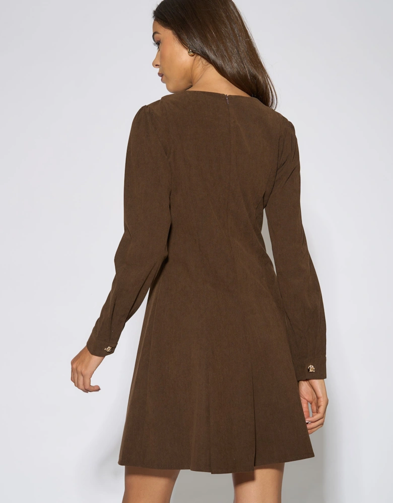 Dark Brown Gold Button Cord Mini Dress