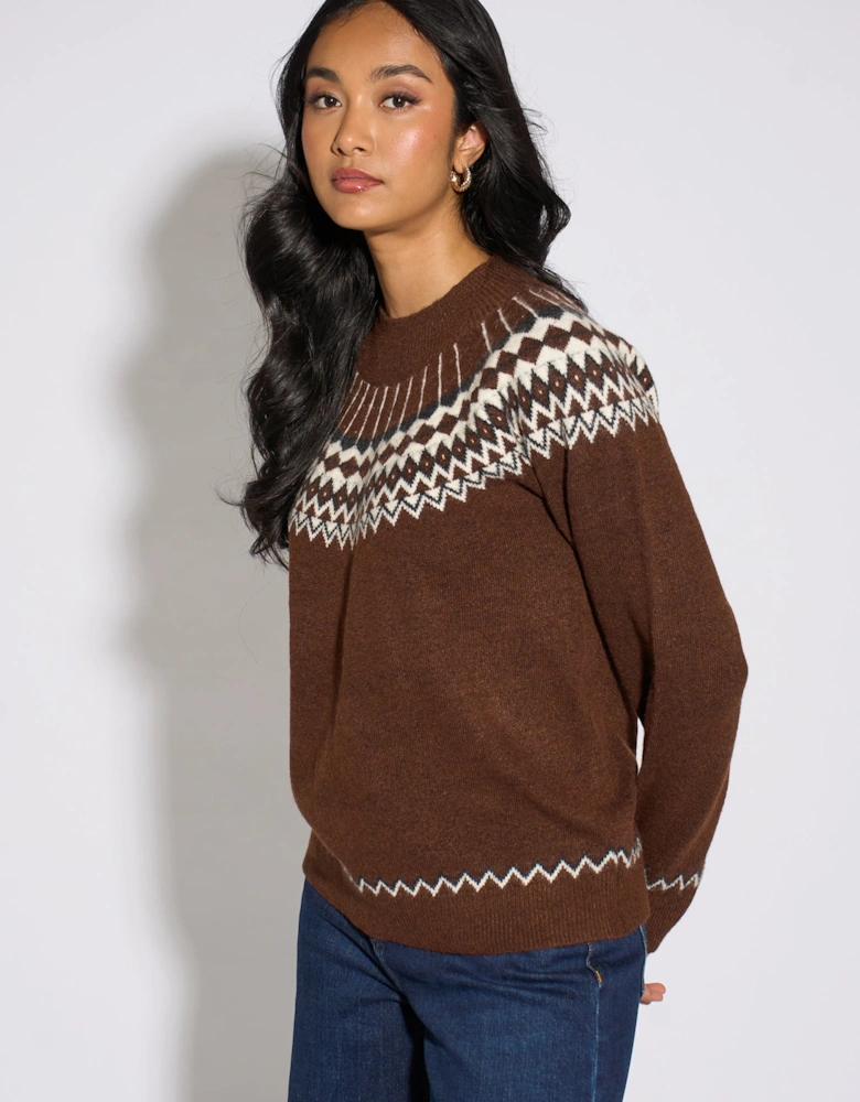 Brown Fair Isle Knit Jumper
