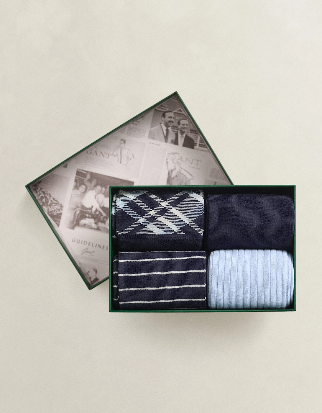 GANT Mens Checked Socks 4-Pack Gift Box - 433 Evening Blue