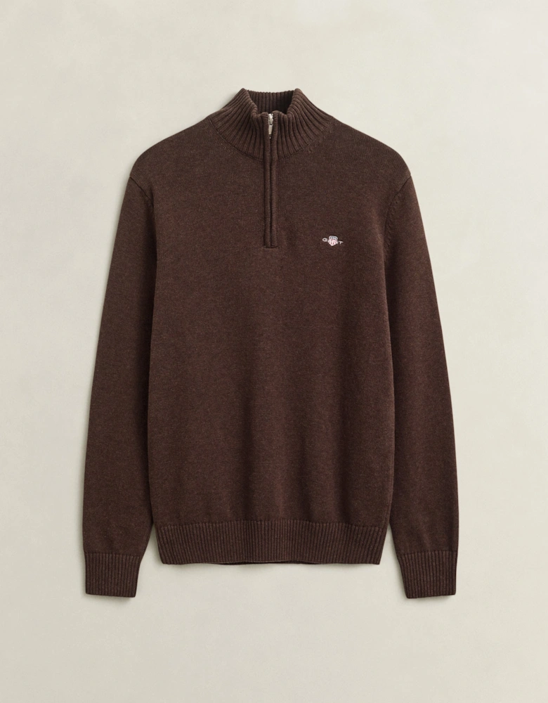 GANT Mens Casual Cotton Half Zip Jumper - 284 Black Brown Melange