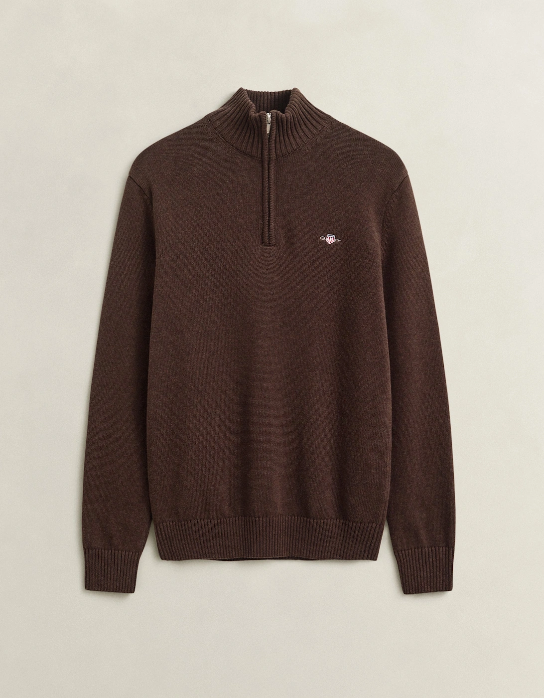 GANT Mens Casual Cotton Half Zip Jumper - 284 Black Brown Melange