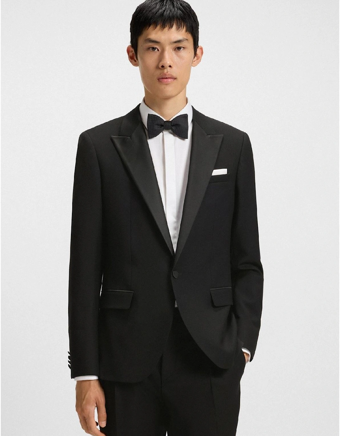 Solid Patterned Lapel Collared Suit Jacket with Chest Pocket