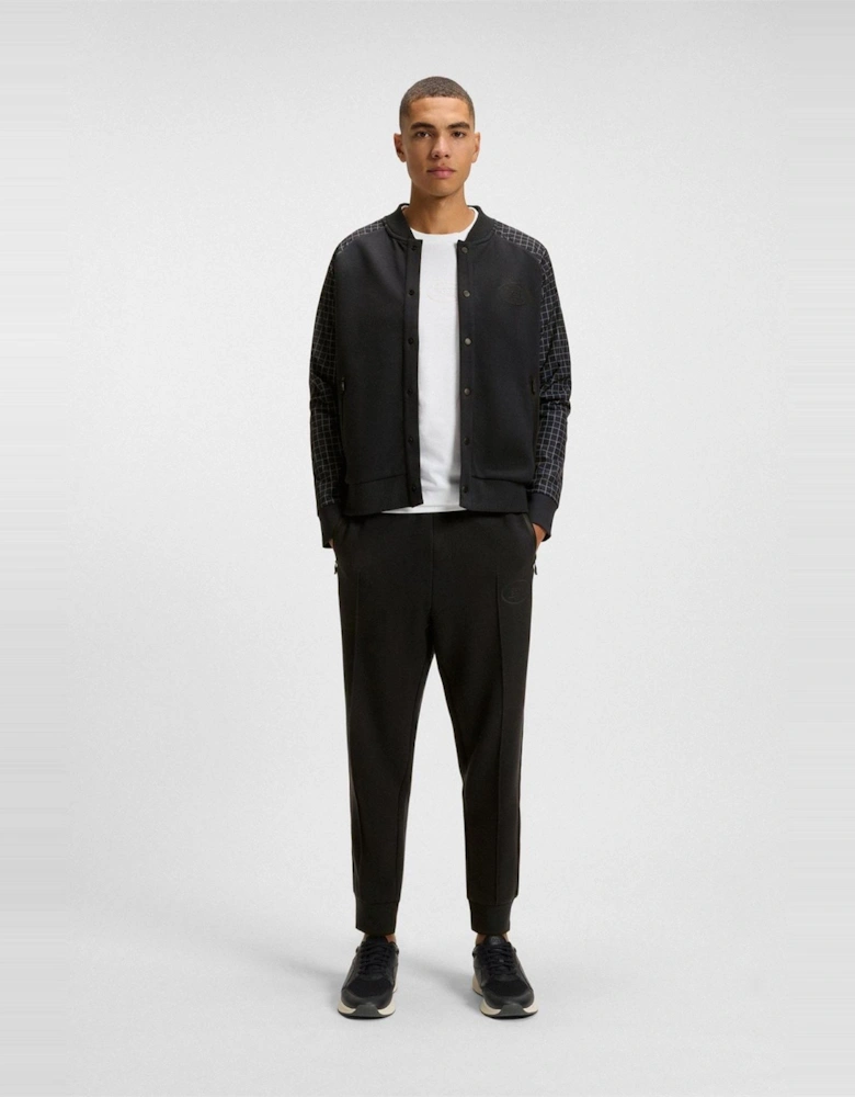 Checkerboard Patterned Full Zipper Bomber Jacket with Ribbed Cuff