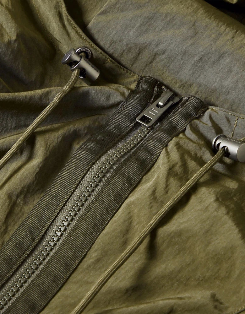 Solid Patterned Hooded Drawstring Rain Jacket with Woven Cuff