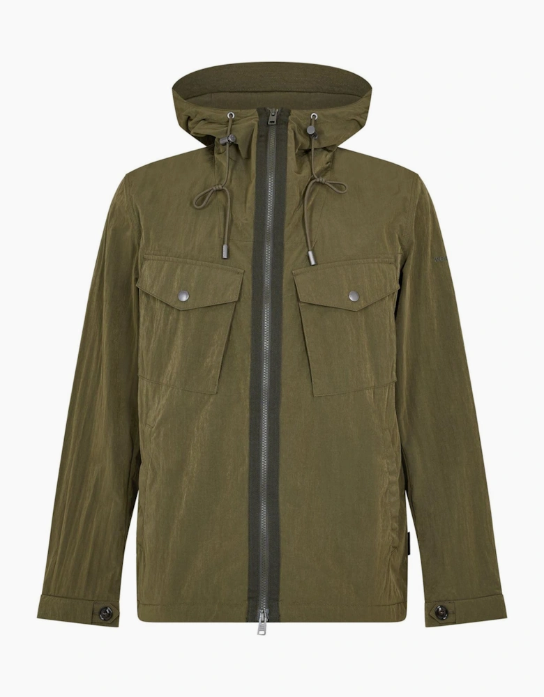 Solid Patterned Hooded Drawstring Rain Jacket with Woven Cuff