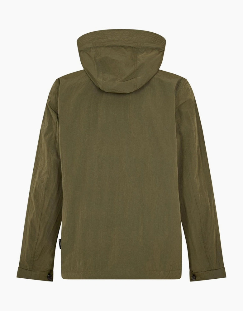 Solid Patterned Hooded Drawstring Rain Jacket with Woven Cuff