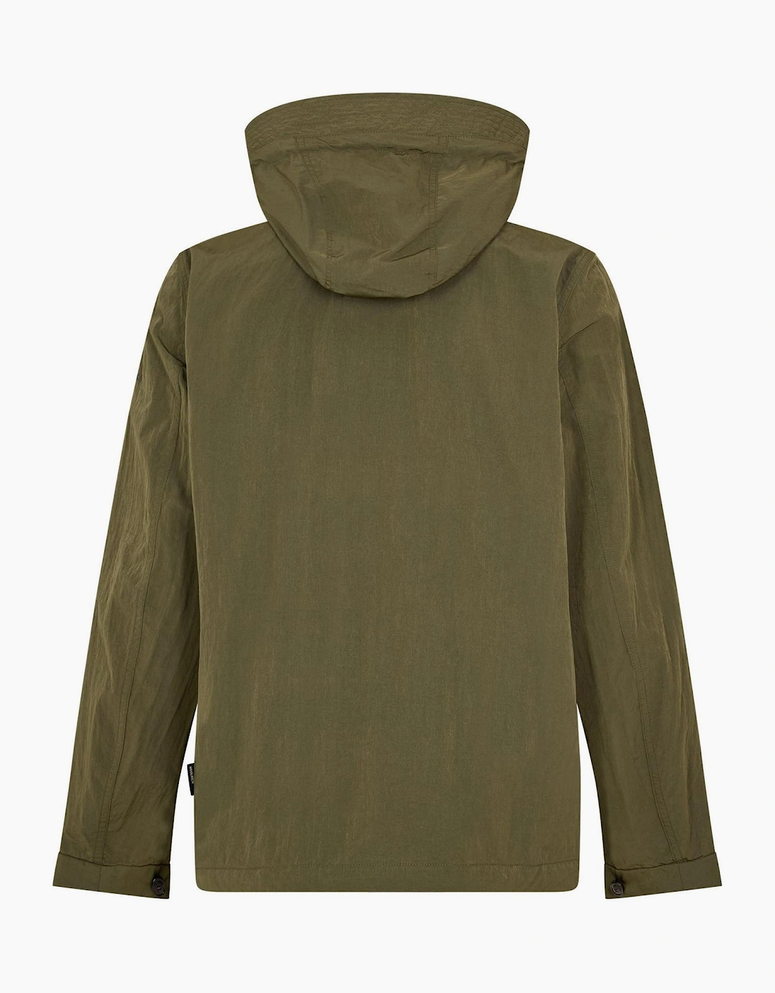 Solid Patterned Hooded Drawstring Rain Jacket with Woven Cuff