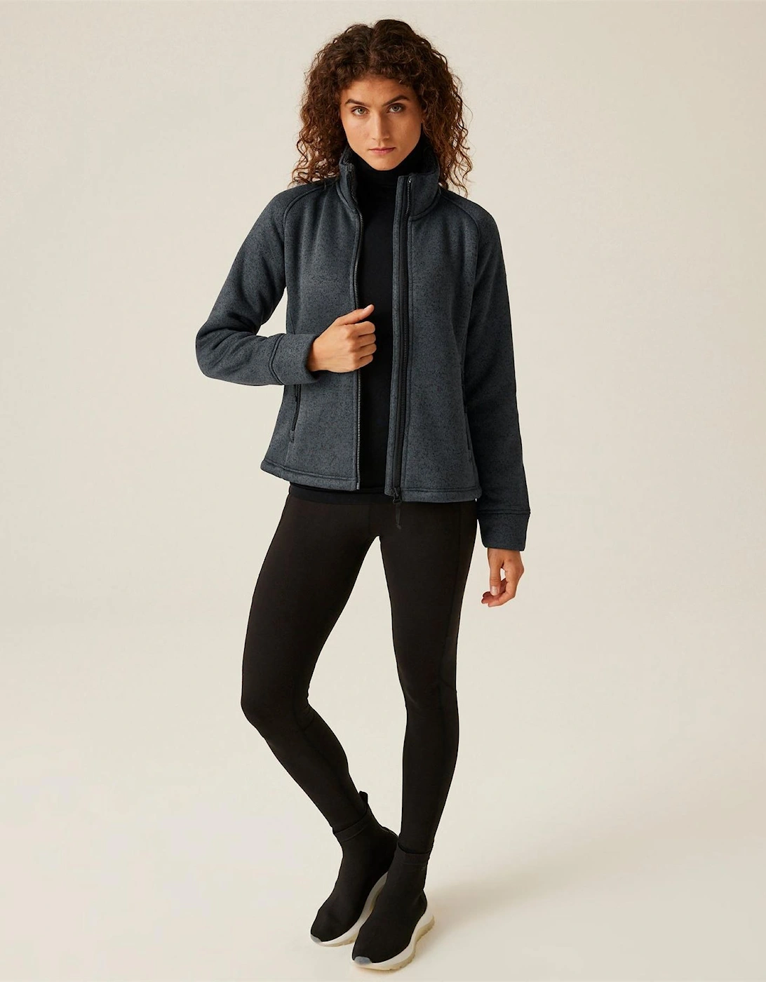 Emilide Solid Patterned Full Zipper Zip Neck Woven Cuff Jacket
