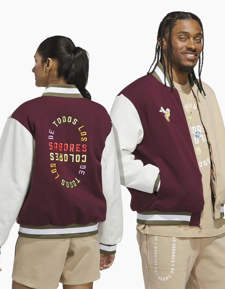 Color Block Patterned Full Zipper Lettering Graphic Ribbed Cuff Bomber Collar Windbreaker