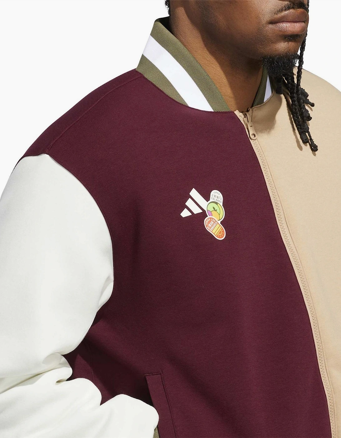 Color Block Patterned Full Zipper Lettering Graphic Ribbed Cuff Bomber Collar Windbreaker