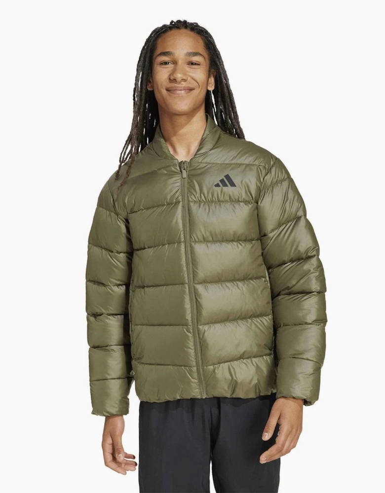 Solid Patterned Puffer Jacket with Woven Cuff