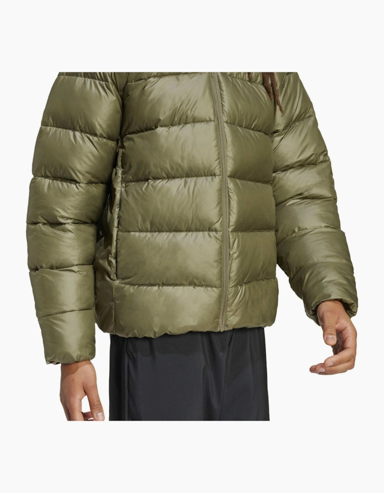 Solid Patterned Puffer Jacket with Woven Cuff