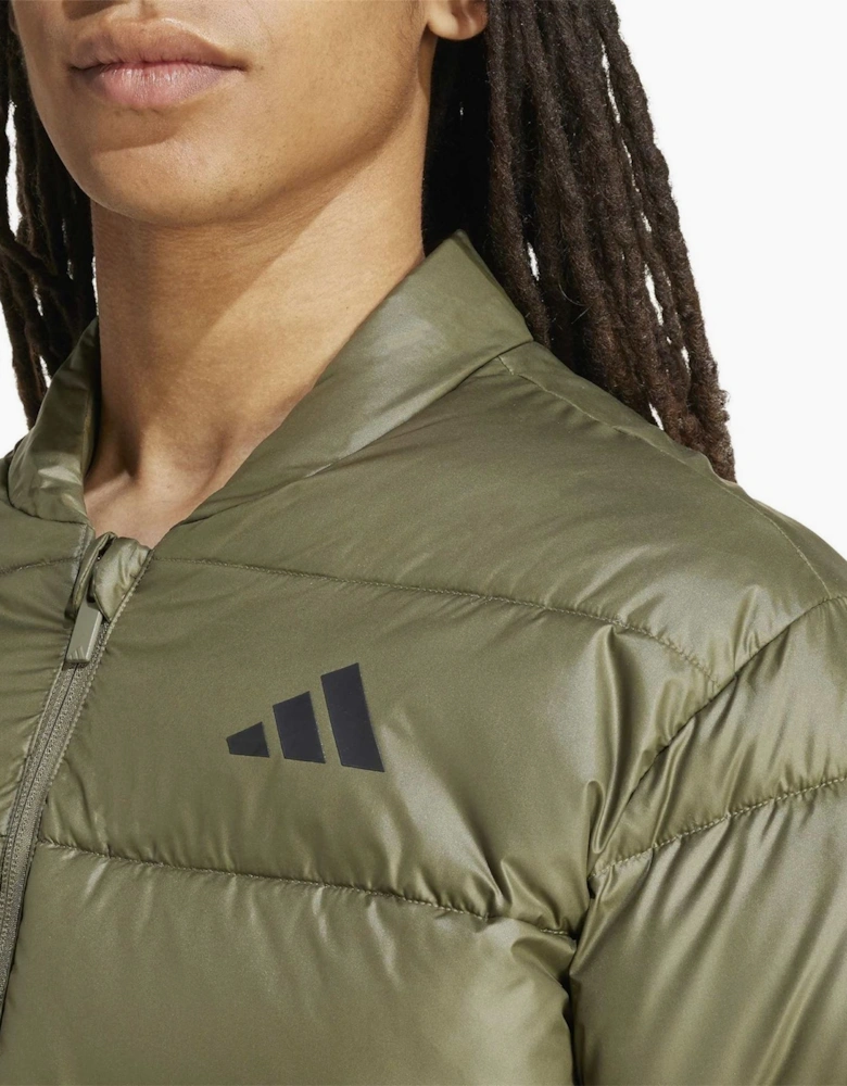 Solid Patterned Puffer Jacket with Woven Cuff