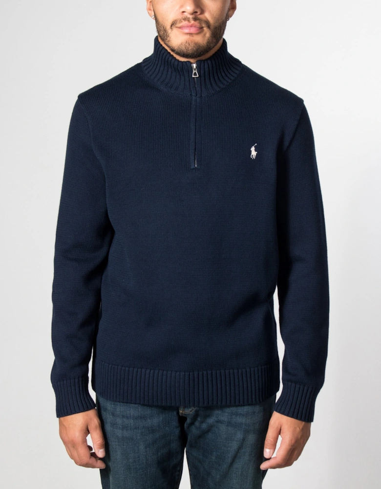 Mesh-Knit Cotton Quarter Zip Jumper