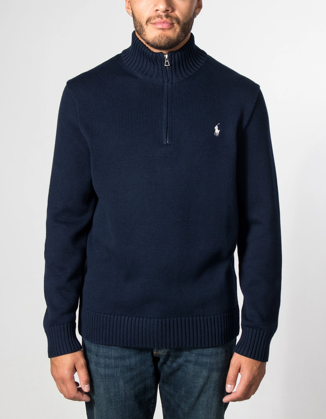 Mesh-Knit Cotton Quarter Zip Jumper