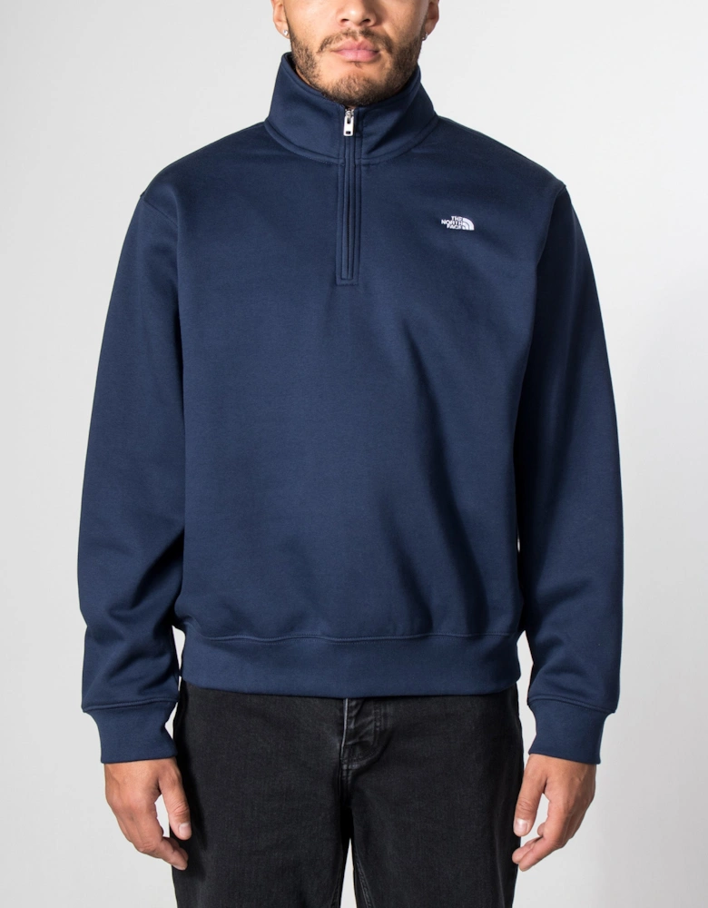 Relaxed Fit Essential Simple Dome Quarter Zip Sweatshirt