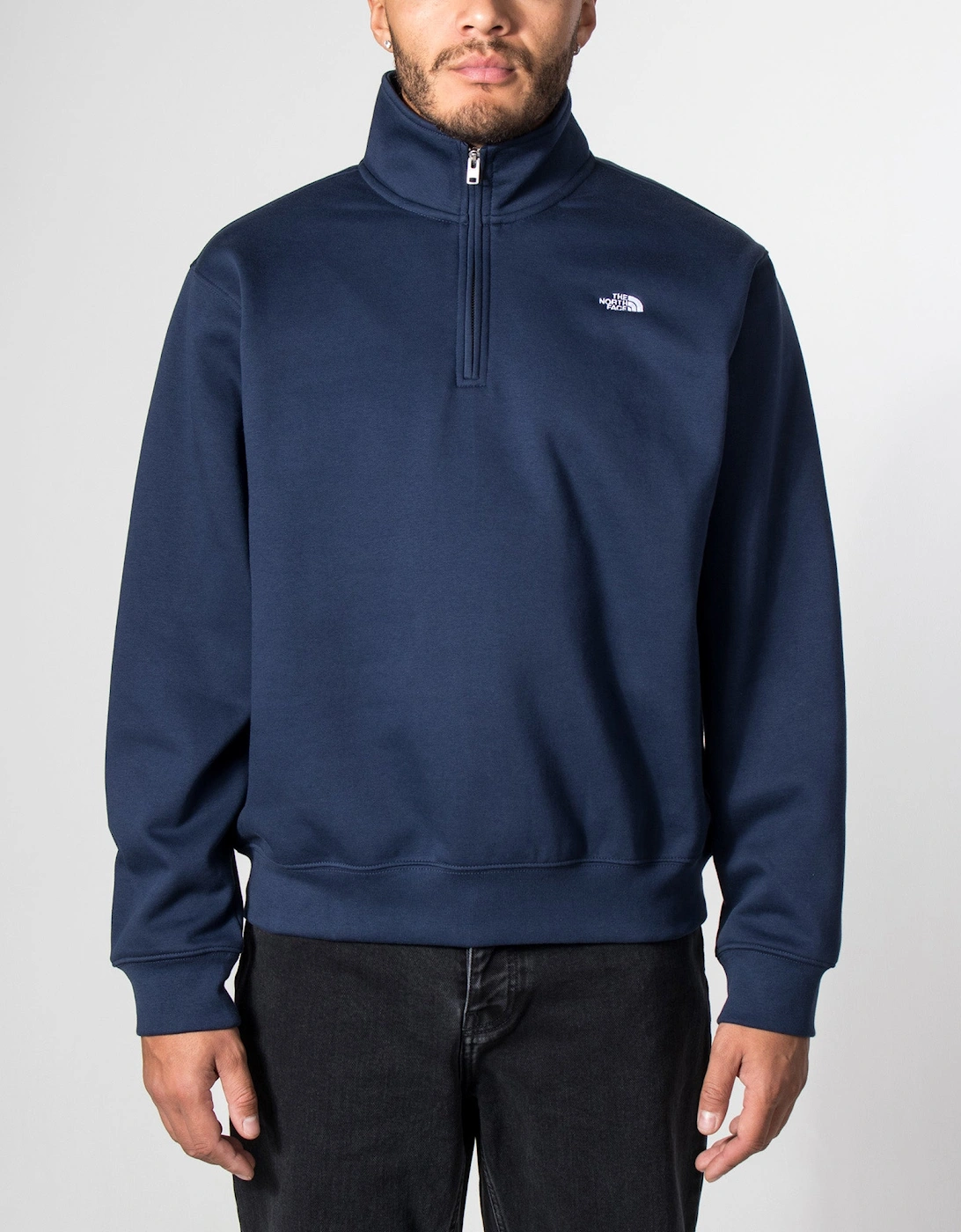 Relaxed Fit Essential Simple Dome Quarter Zip Sweatshirt