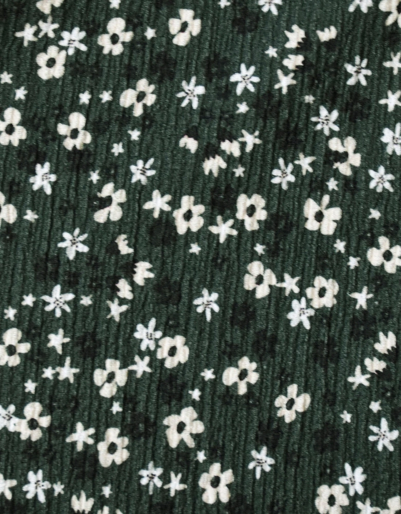 Petite Green Ditsy Jersey Shirred Waist Dress
