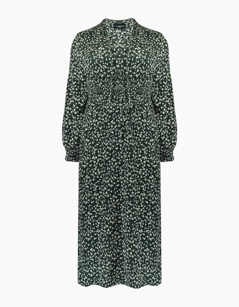 Petite Green Ditsy Jersey Shirred Waist Dress