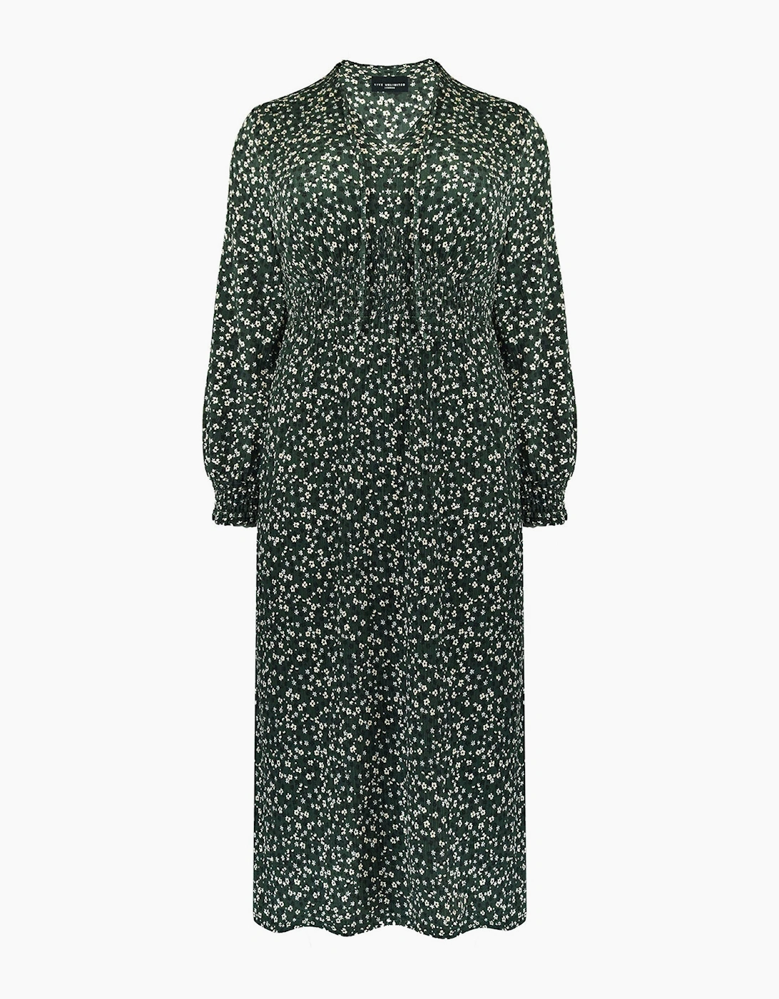 Petite Green Ditsy Jersey Shirred Waist Dress