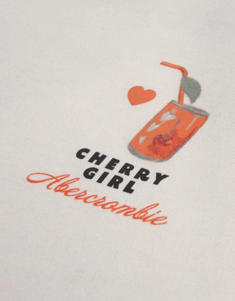 Abercrombie & Fitch Girls Cherry Soda Oversized T-Shirt in Ivory