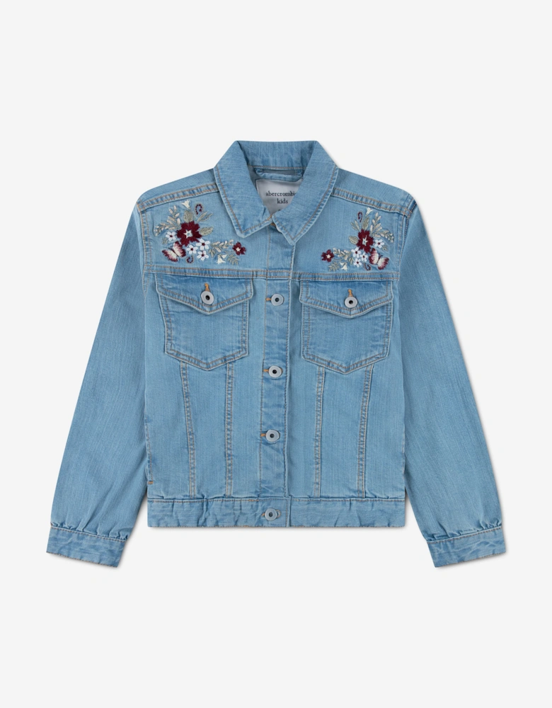 Abercrombie & Fitch Girls Embroidered Denim Jacket in Blue