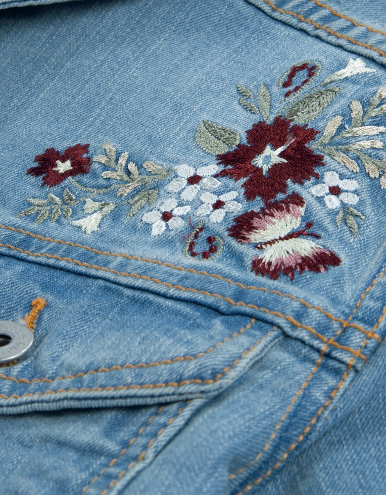 Abercrombie & Fitch Girls Embroidered Denim Jacket in Blue